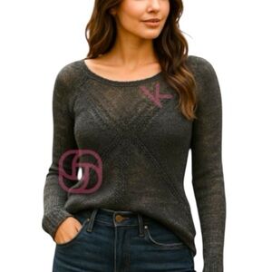 Belldini charcoal long sleeve open knit round neck top light sweater size medium